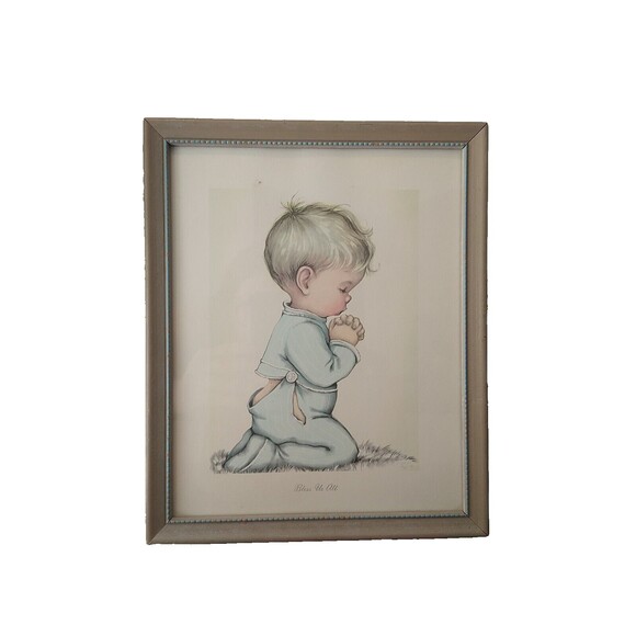 Charlot Byj Praying Boy 9 X 11 Framed Print A Childs Prayer Bless Us All - Picture 1 of 10